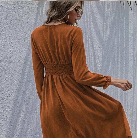 orange front button long sleeve dress - Picture 3 of 3